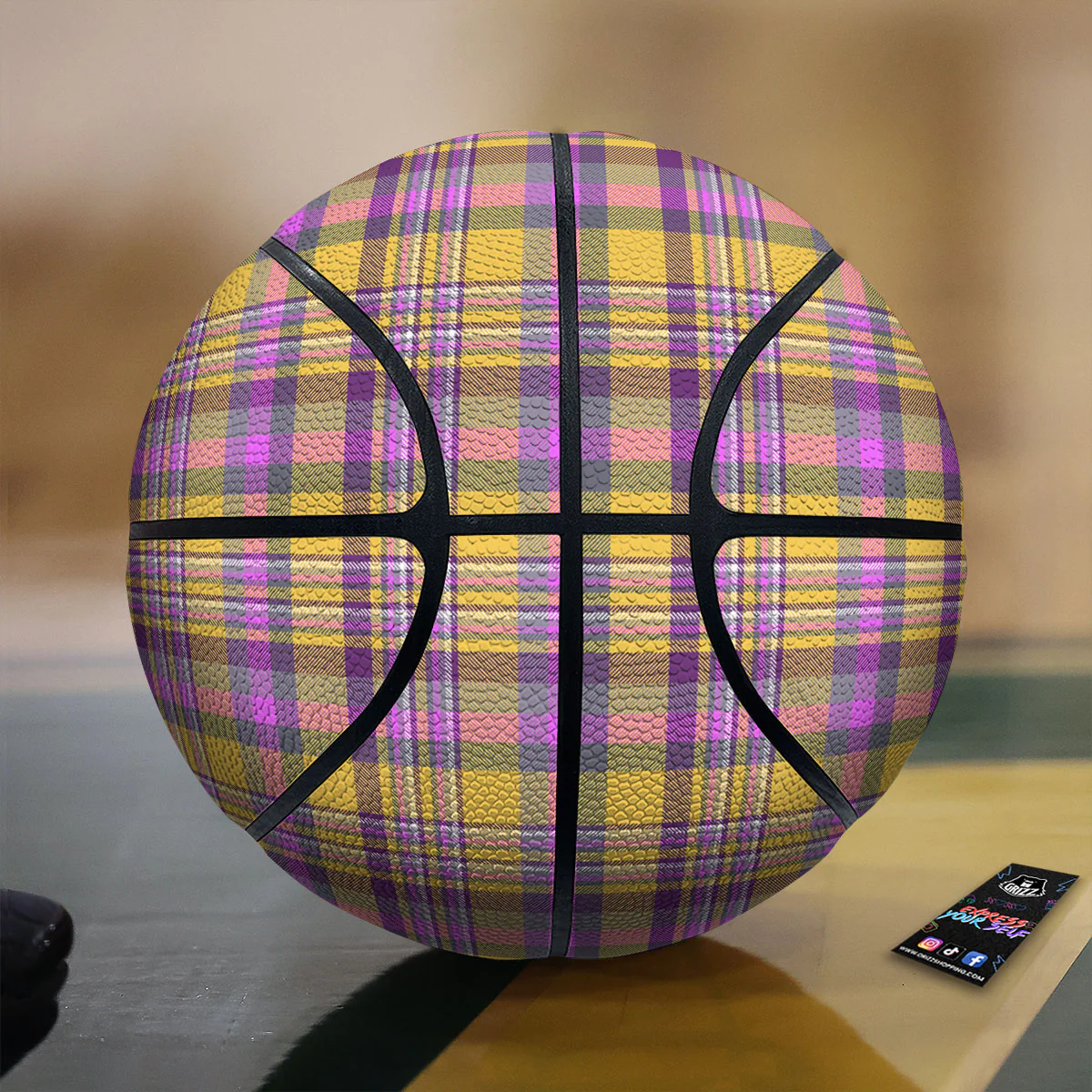 Madras Plaid Orange And Purple Print Pattern Basketball