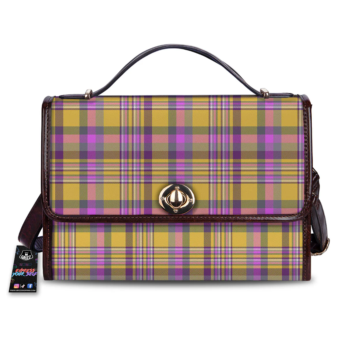 Madras Plaid Orange And Purple Print Pattern Women's Satchel Bag