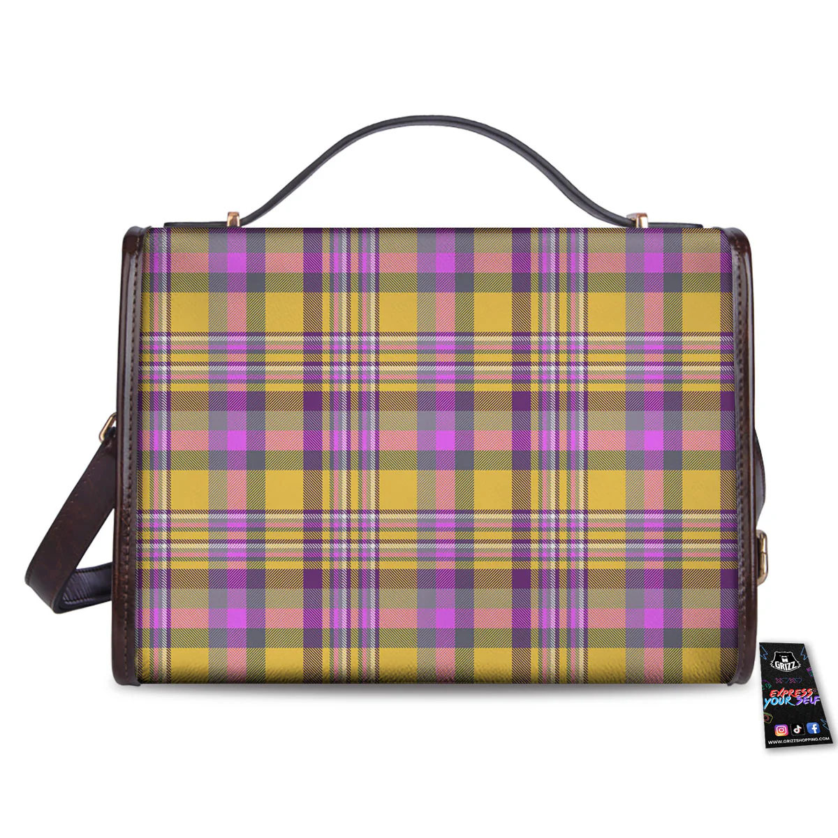 Madras Plaid Orange And Purple Print Pattern Women's Satchel Bag - Image 2