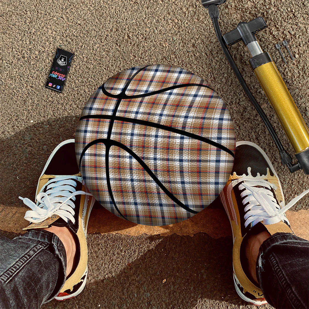 Madras Plaid Red Blue And Beige Print Basketball - Image 2