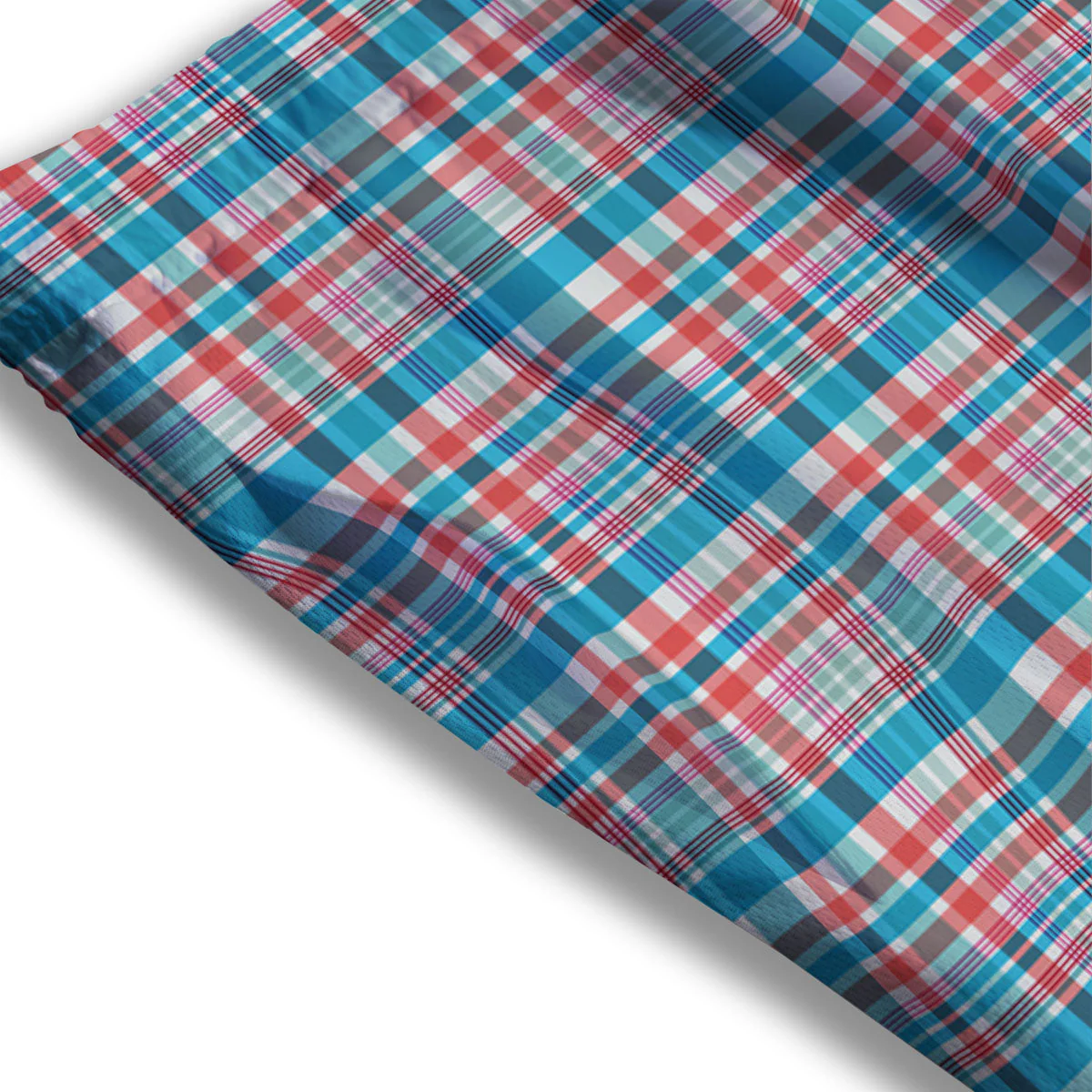 Madras Red And Blue Print Pattern Mesh Shorts - Image 3