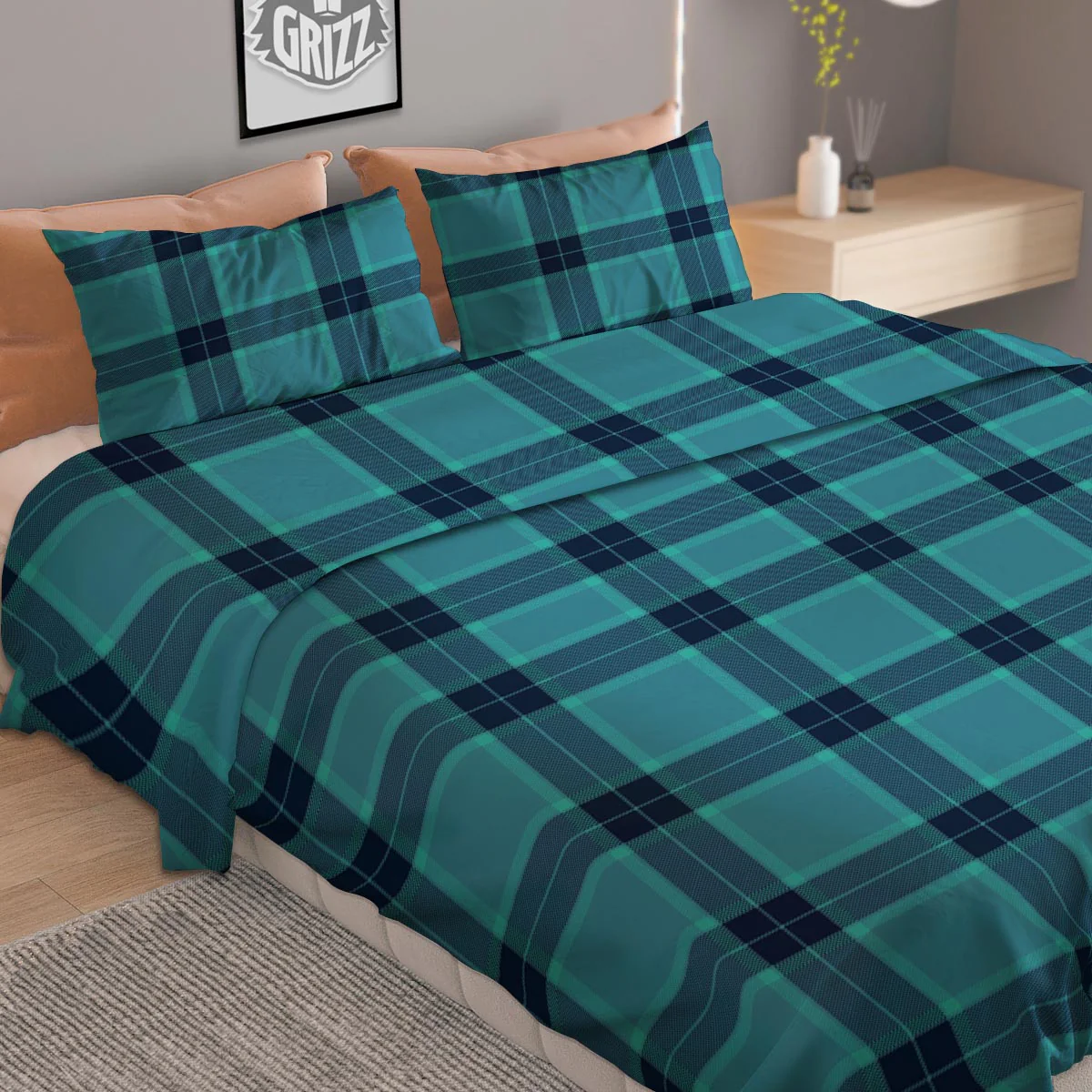 Madras Teal Print Pattern Duvet Cover Bedding Set - Image 2