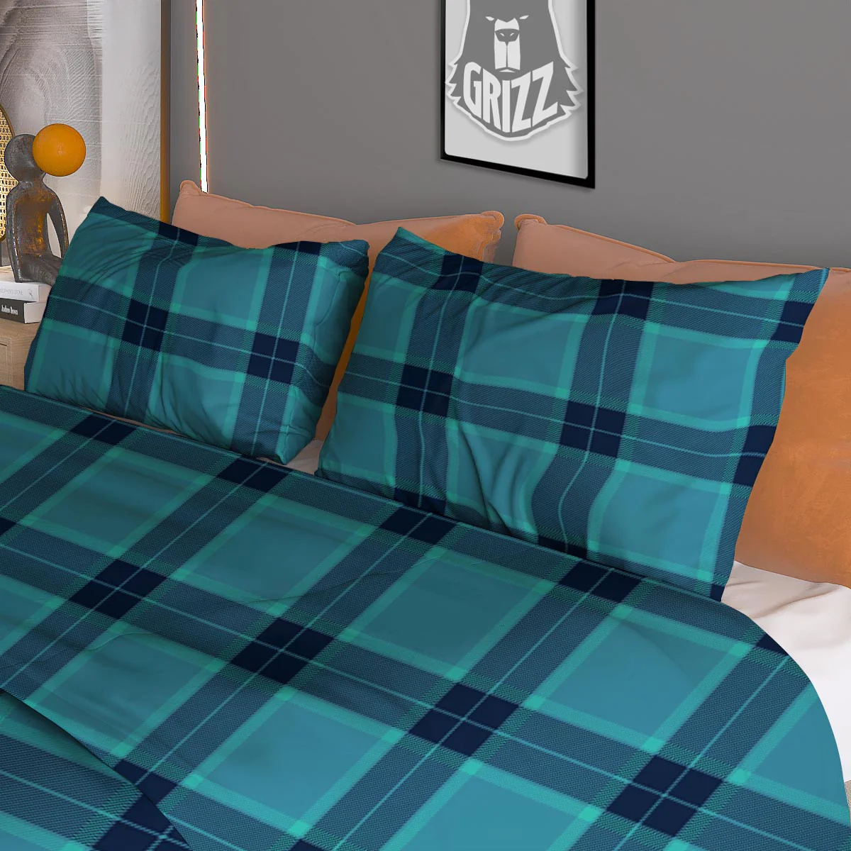 Madras Teal Print Pattern Duvet Cover Bedding Set - Image 3