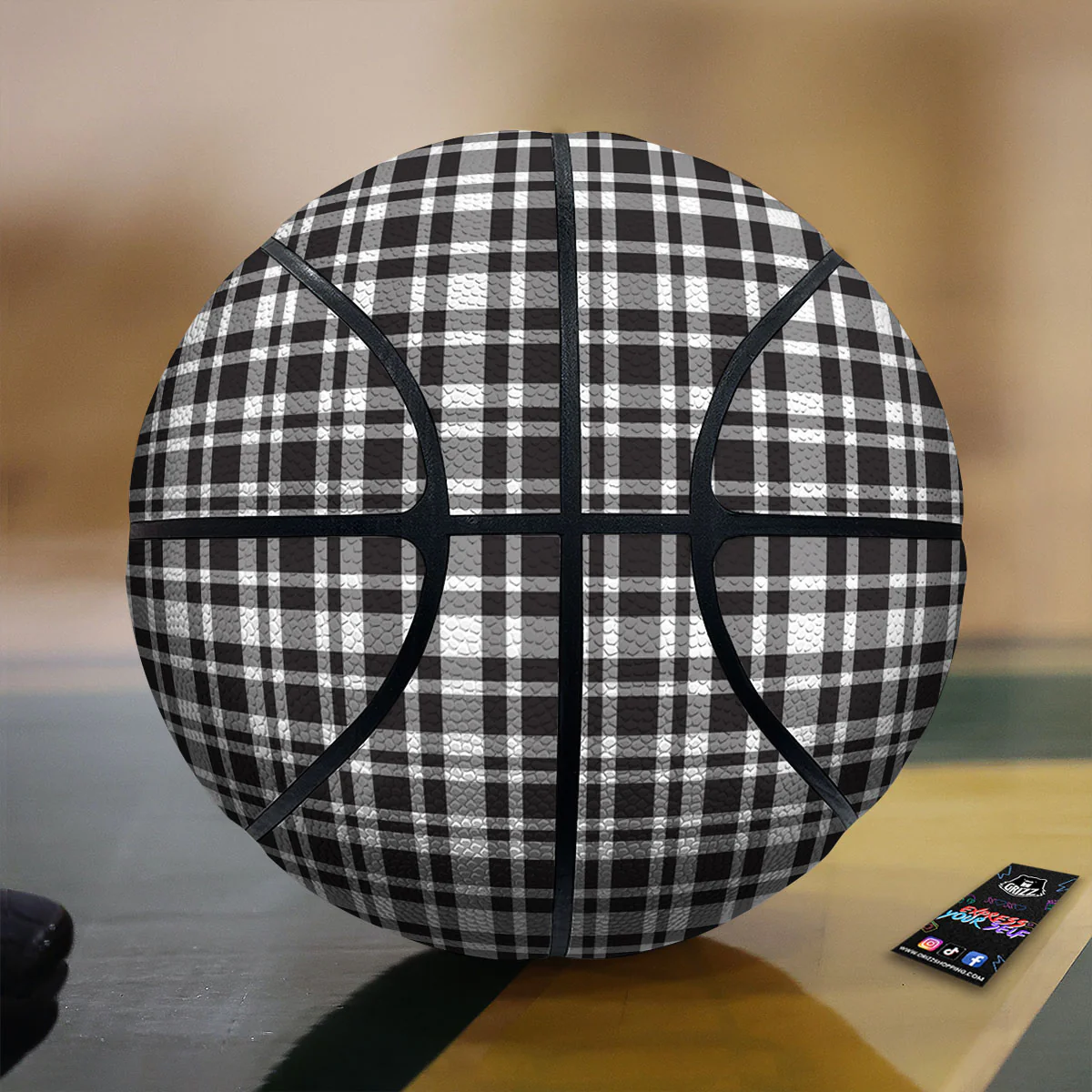 Madras White And Black Print Pattern Basketball