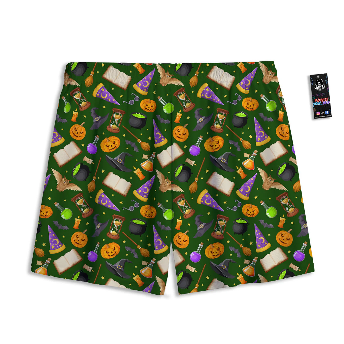 Magical Symbols And Green Print Pattern Mesh Shorts - Image 2