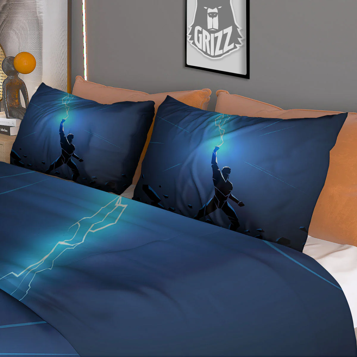 Man And Blue Lightning Print Duvet Cover Bedding Set - Image 3
