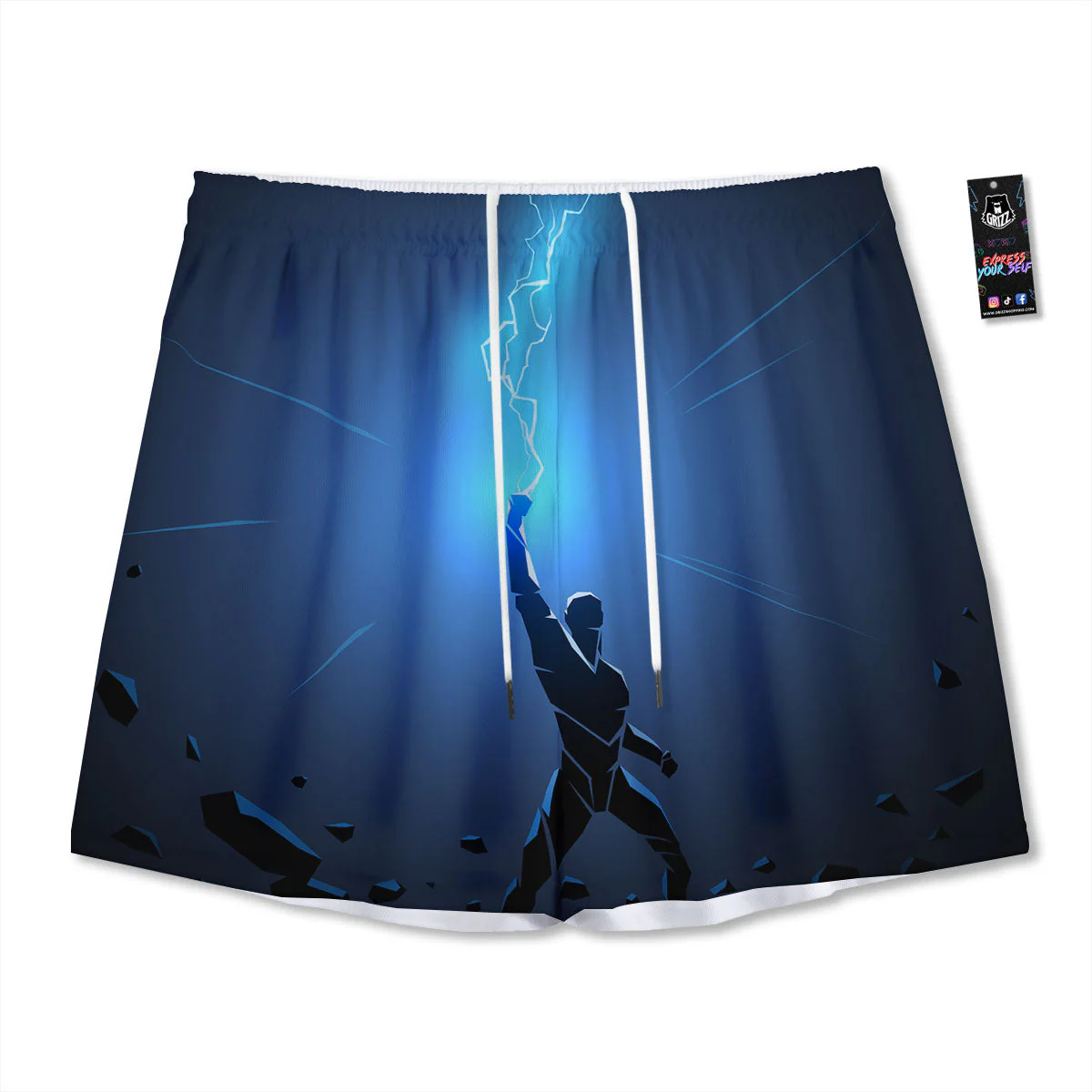 Man And Blue Lightning Print Mesh Shorts