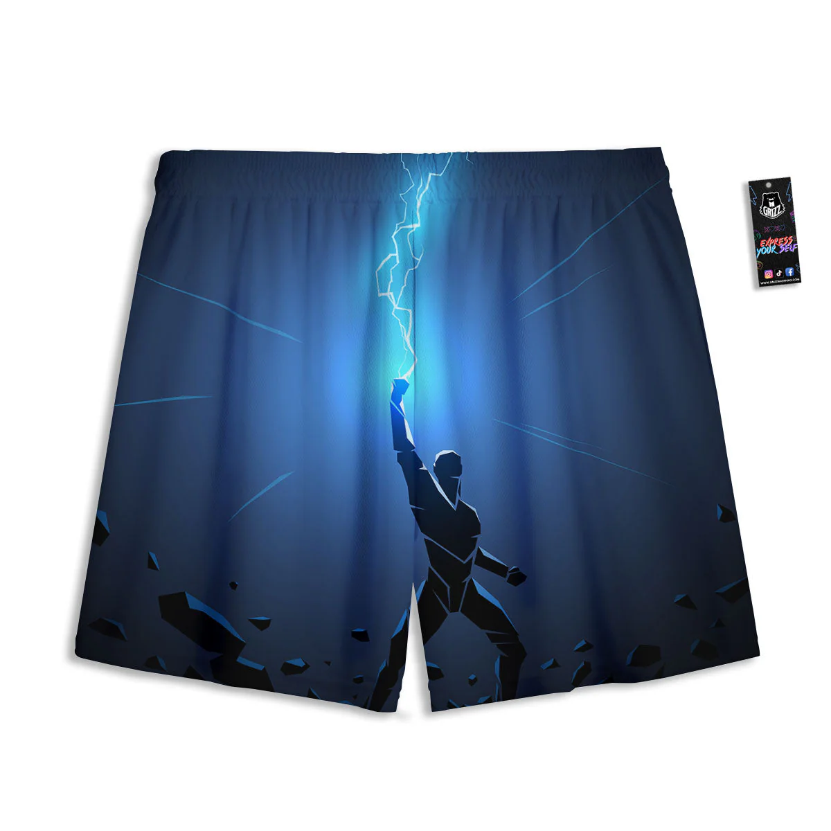 Man And Blue Lightning Print Mesh Shorts - Image 2
