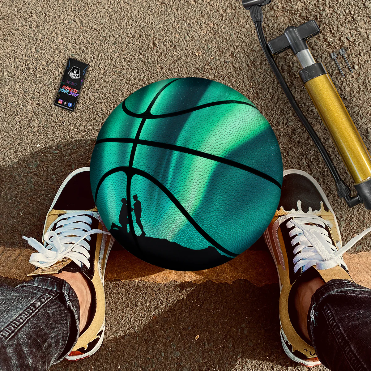Man Making Marriage With Northern Lights Print Basketball - Image 2