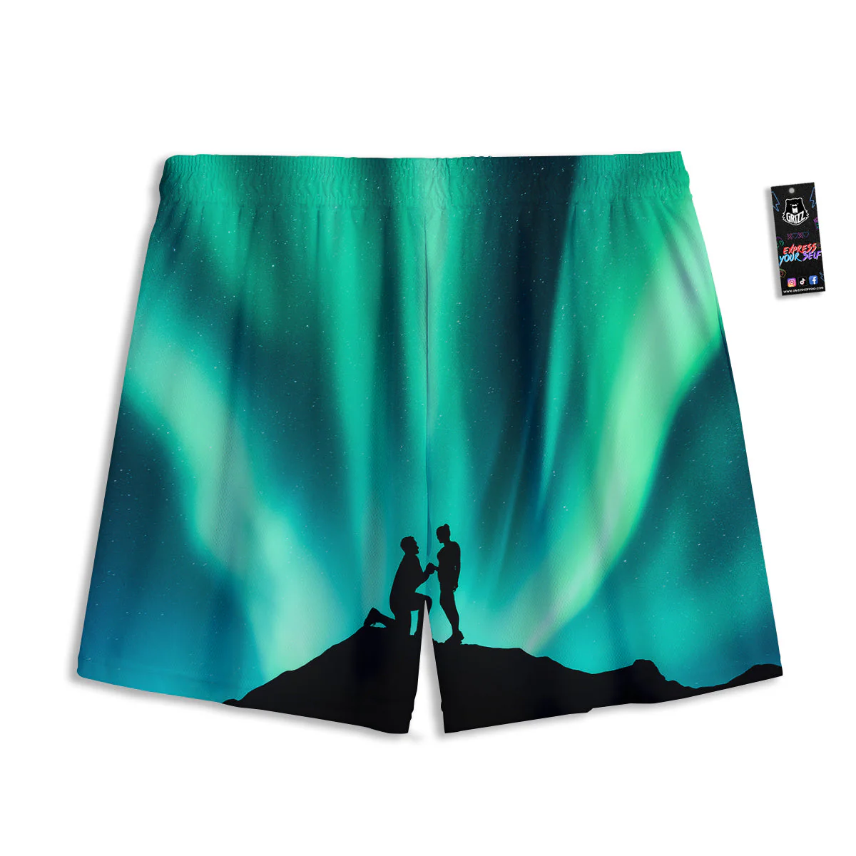 Man Making Marriage With Northern Lights Print Mesh Shorts - Image 2