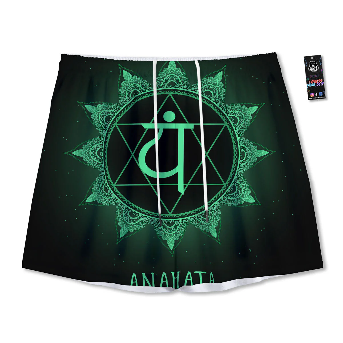 Mandala Anahata Chakra Print Mesh Shorts