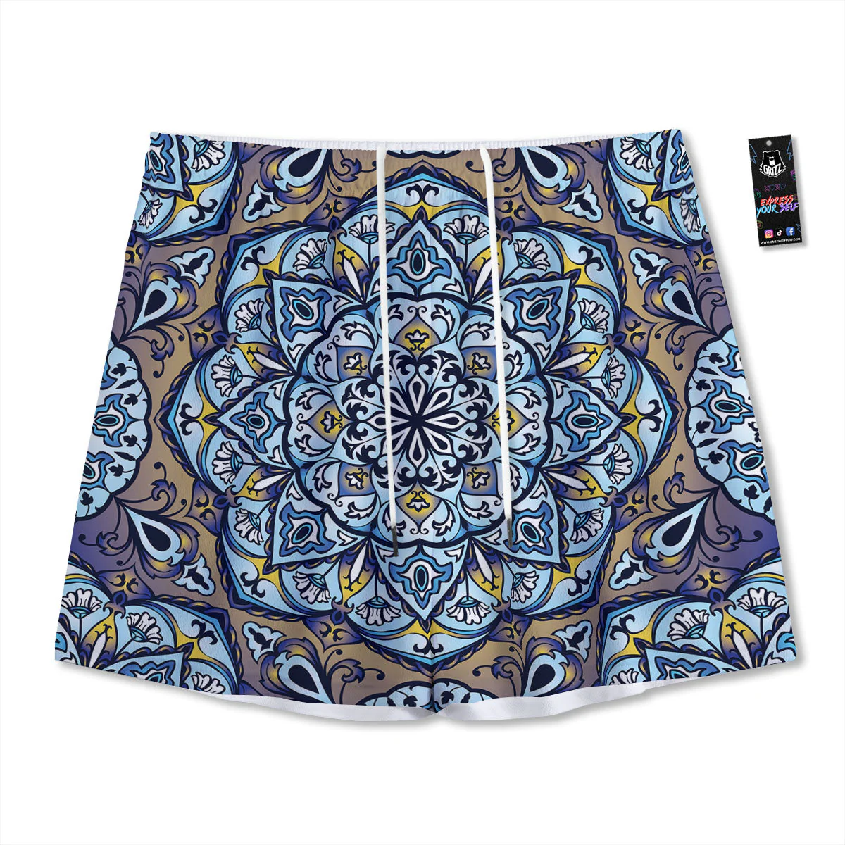 Mandala Blue And Purple Print Mesh Shorts