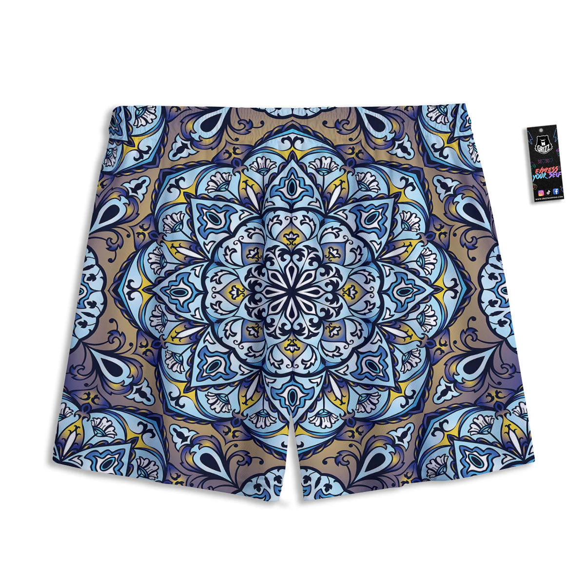 Mandala Blue And Purple Print Mesh Shorts - Image 2