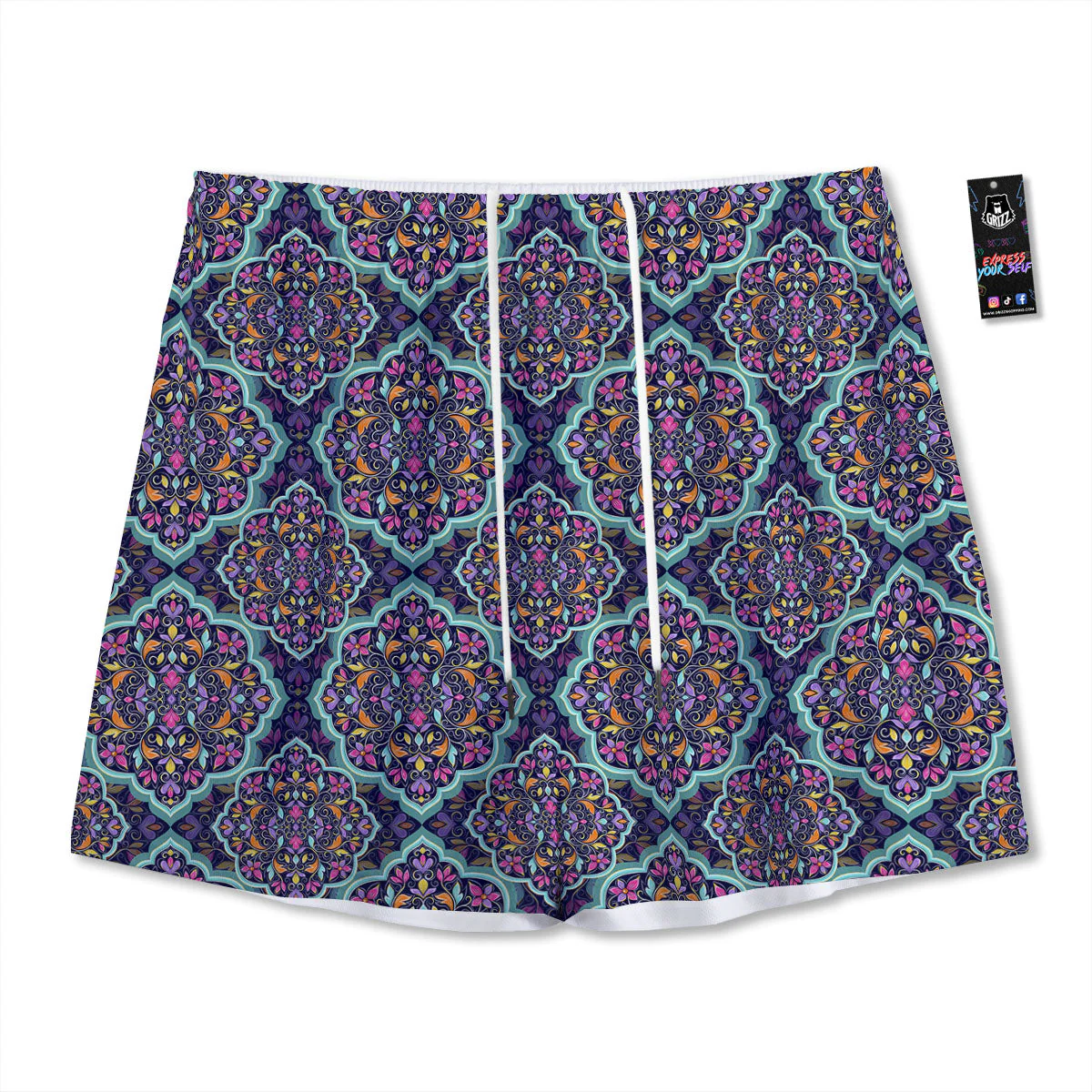 Mandala Bohemian Purple Print Pattern Mesh Shorts