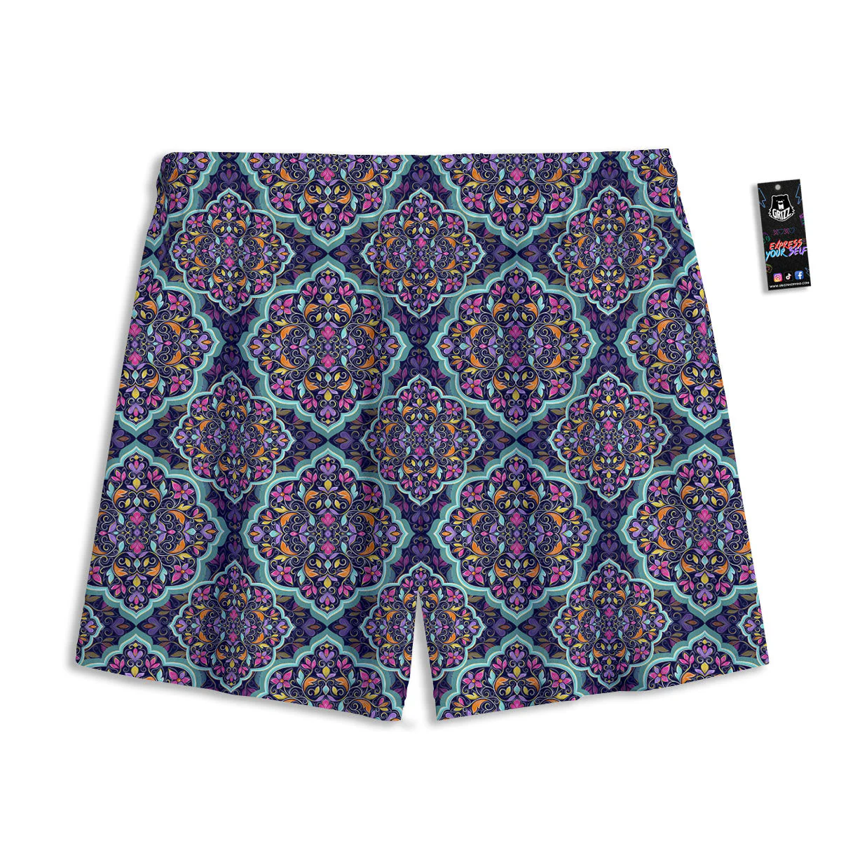 Mandala Bohemian Purple Print Pattern Mesh Shorts - Image 2