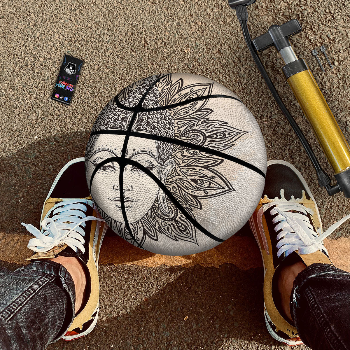 Mandala Buddha Beige Print Basketball - Image 2