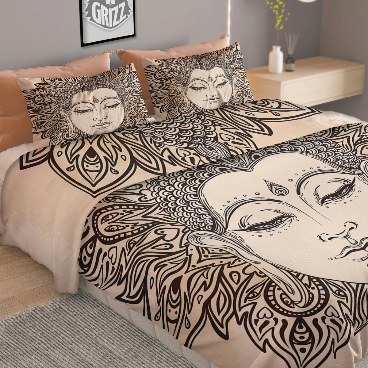 Mandala Buddha Beige Print Duvet Cover Bedding Set - Image 2