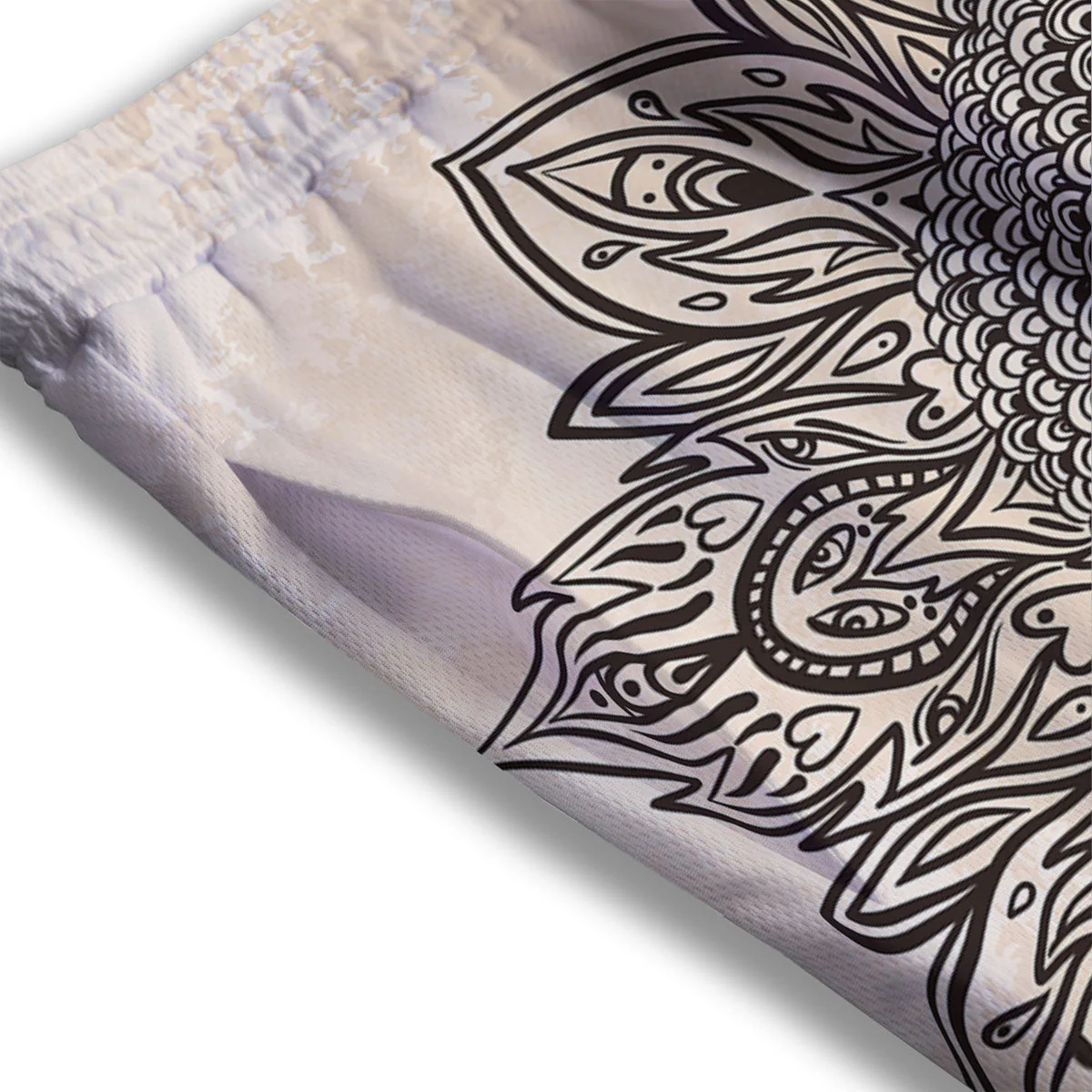 Mandala Buddha Beige Print Mesh Shorts - Image 3