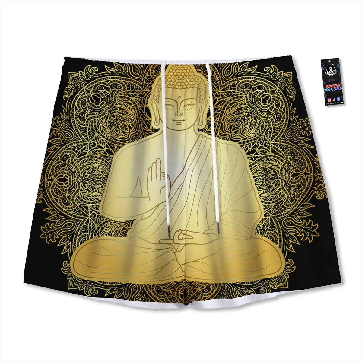Mandala Buddha Statue Print Mesh Shorts