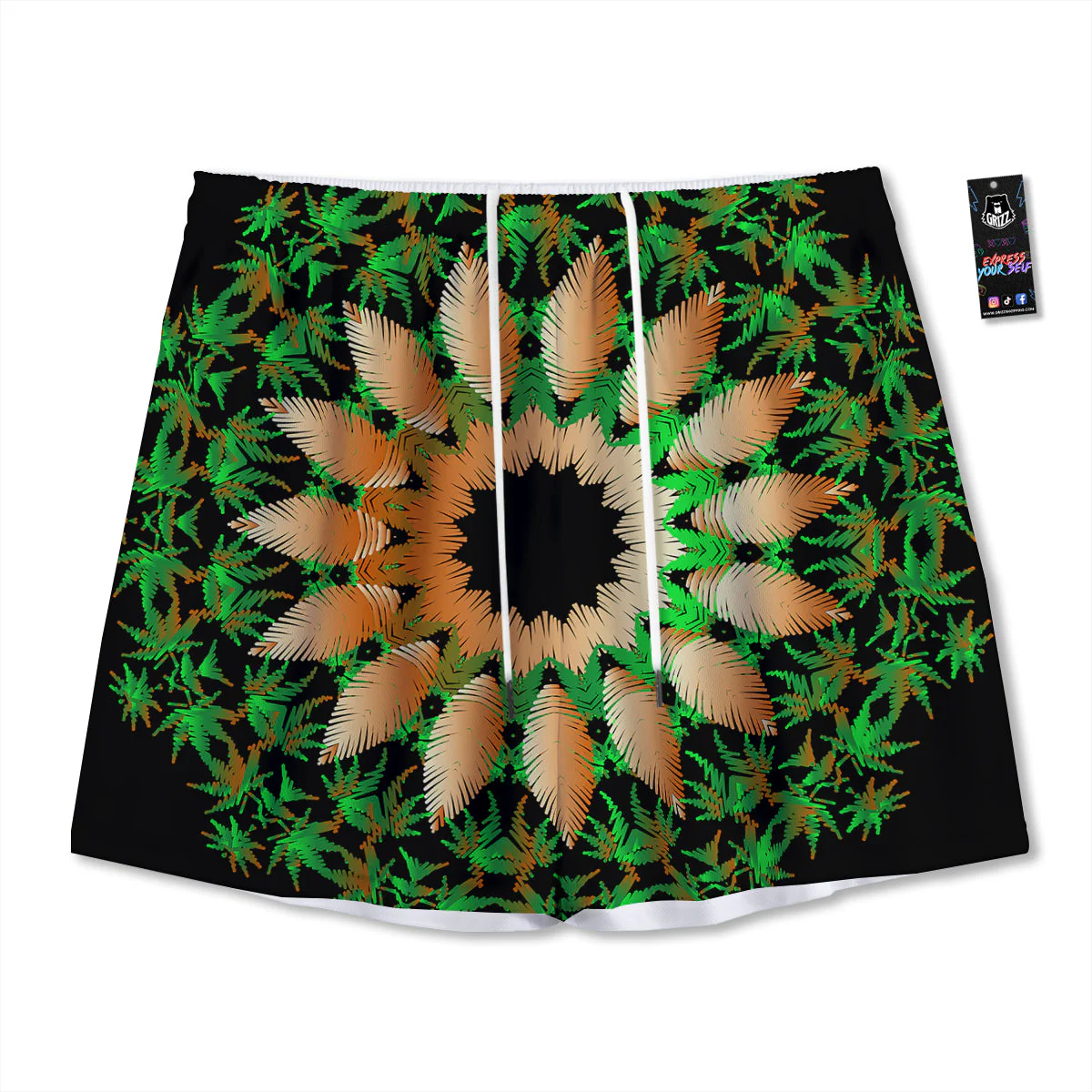 Mandala Cannabis Leaf Print Mesh Shorts
