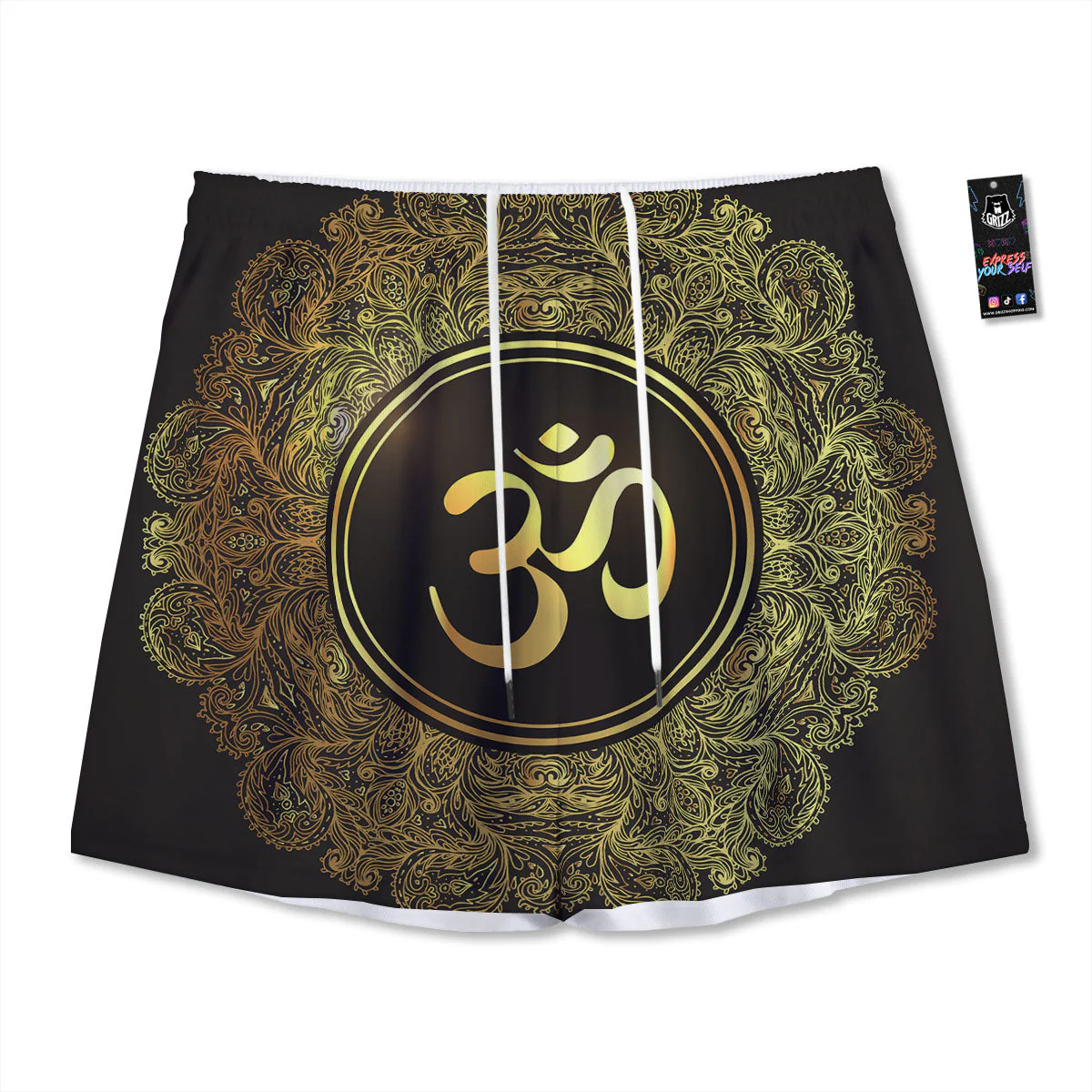 Mandala Om Gold Print Mesh Shorts