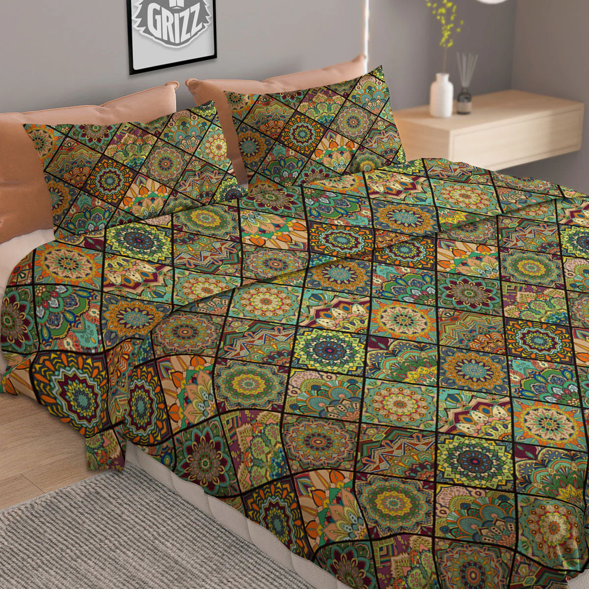 Mandala Patchwork Oval Bohemian Print Pattern Duvet Cover Bedding Set - Image 2