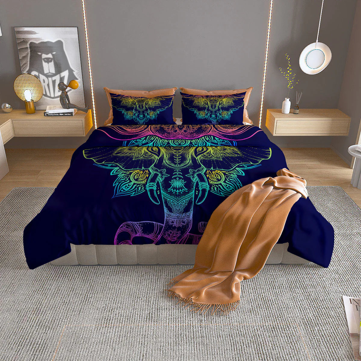 Mandala Spiritual Elephant Print Duvet Cover Bedding Set