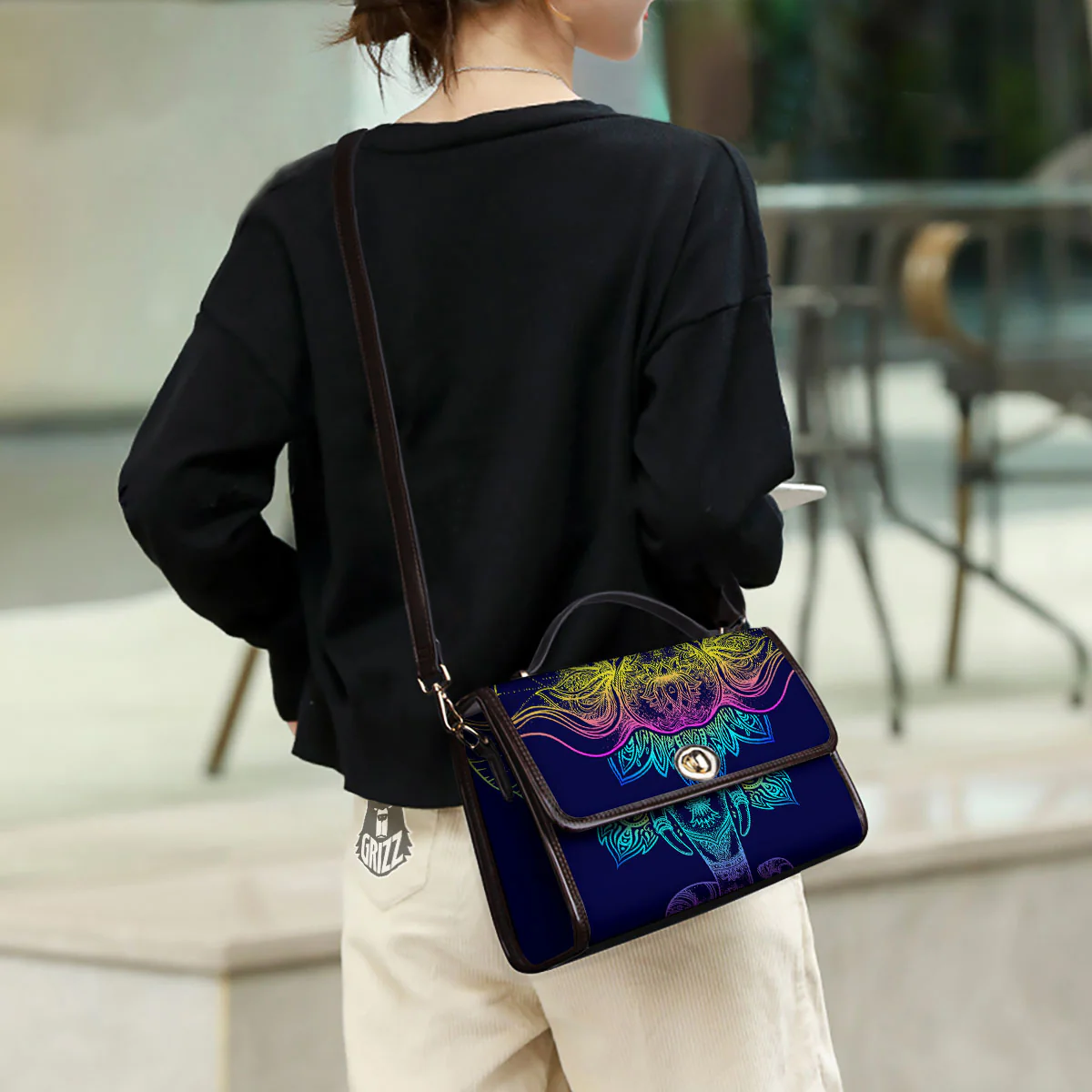 Mandala Spiritual Elephant Print Women's Satchel Bag - Image 3