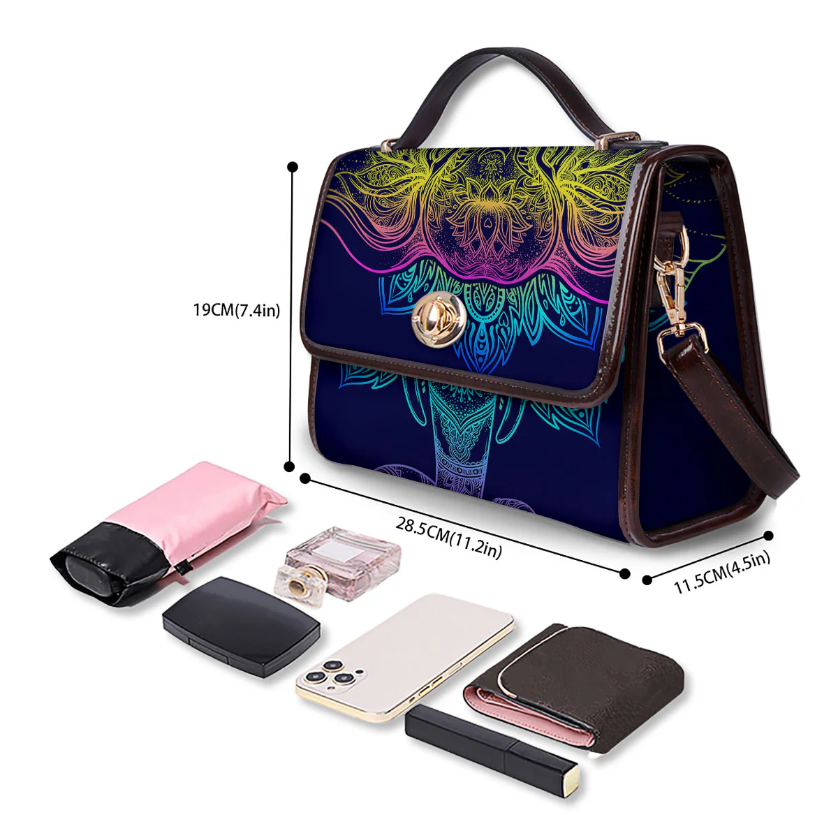 Mandala Spiritual Elephant Print Women's Satchel Bag - Image 4