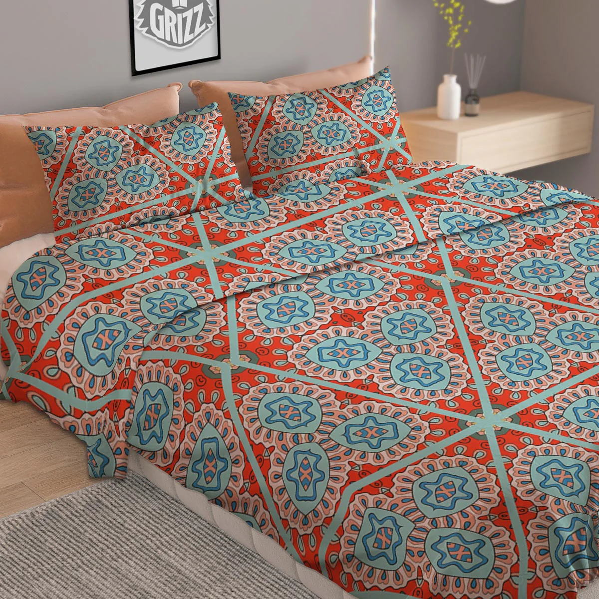 Mandala Triangle Bohemian Print Pattern Duvet Cover Bedding Set - Image 2