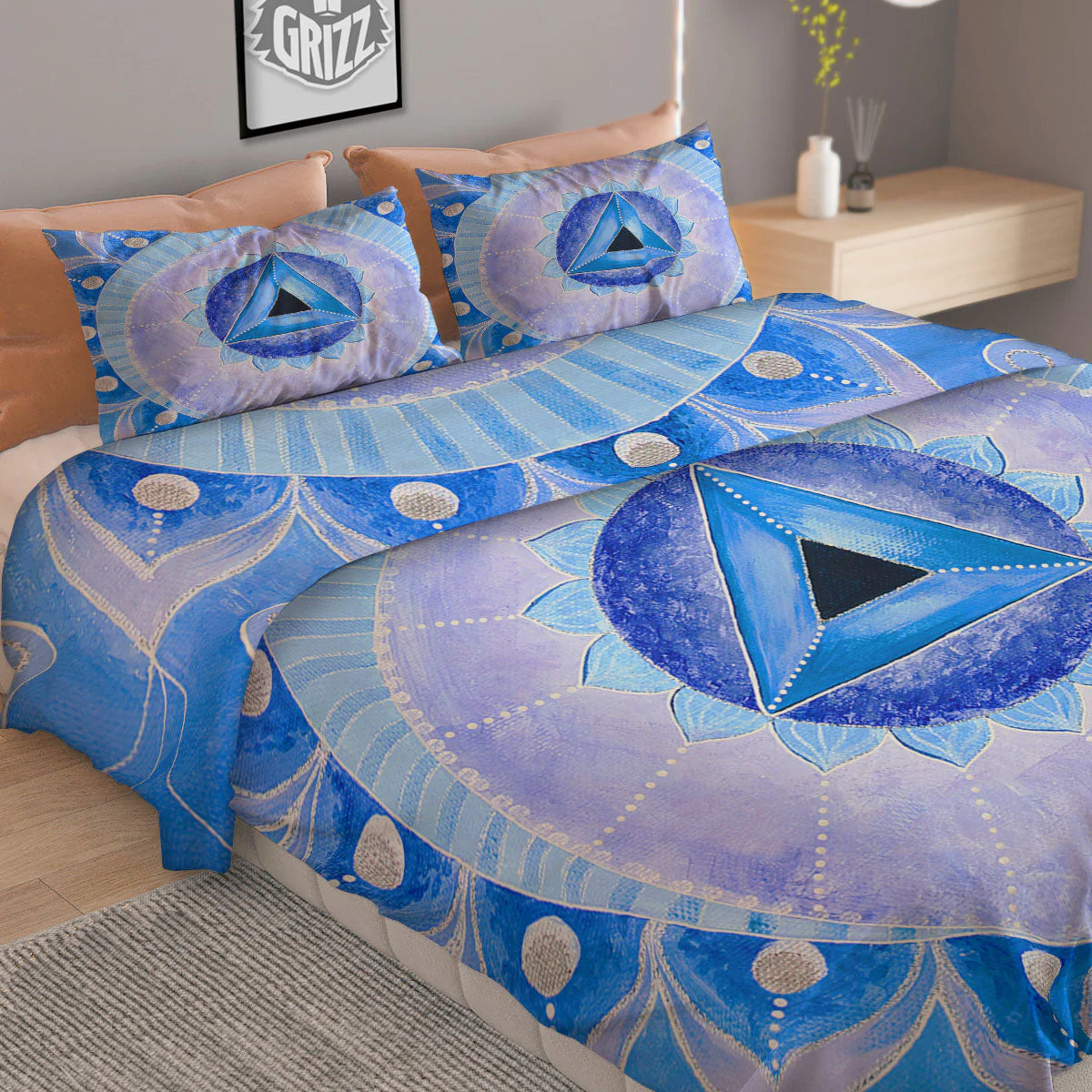 Mandala Vishuddha Chakra Print Duvet Cover Bedding Set - Image 2