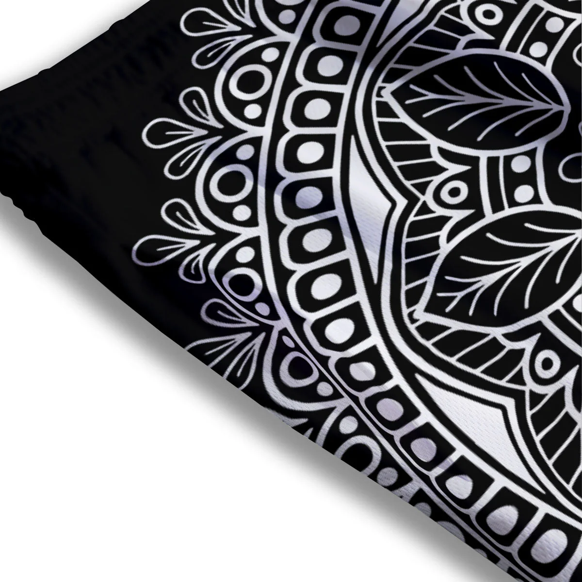 Mandala White And Black Print Mesh Shorts - Image 3