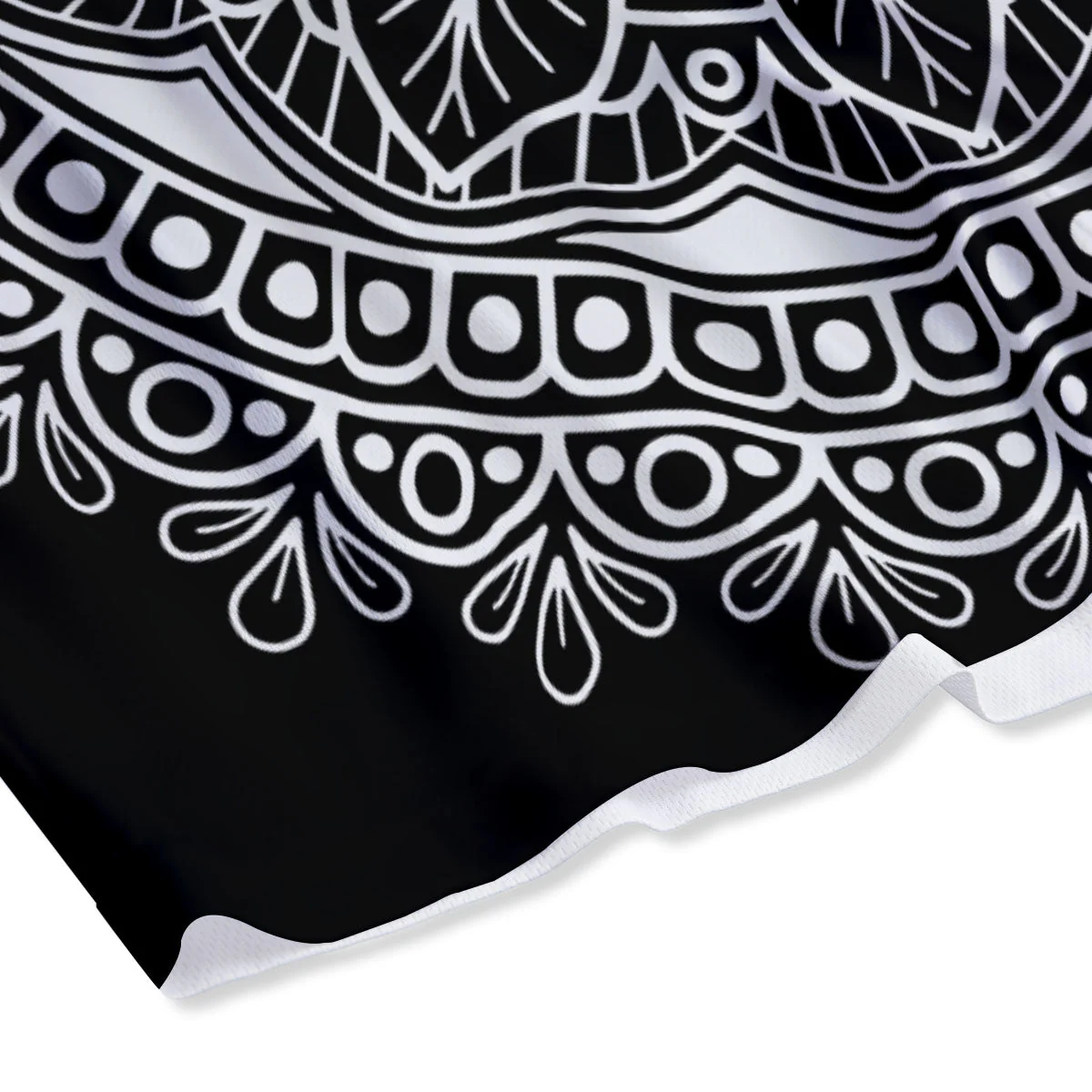 Mandala White And Black Print Mesh Shorts - Image 4