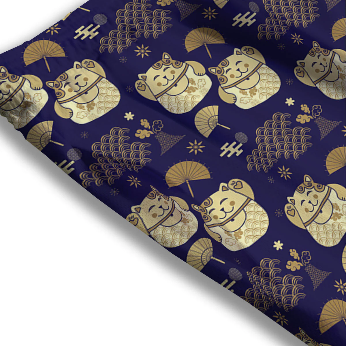 Maneki Neko Cat Japanese Print Pattern Mesh Shorts - Image 3