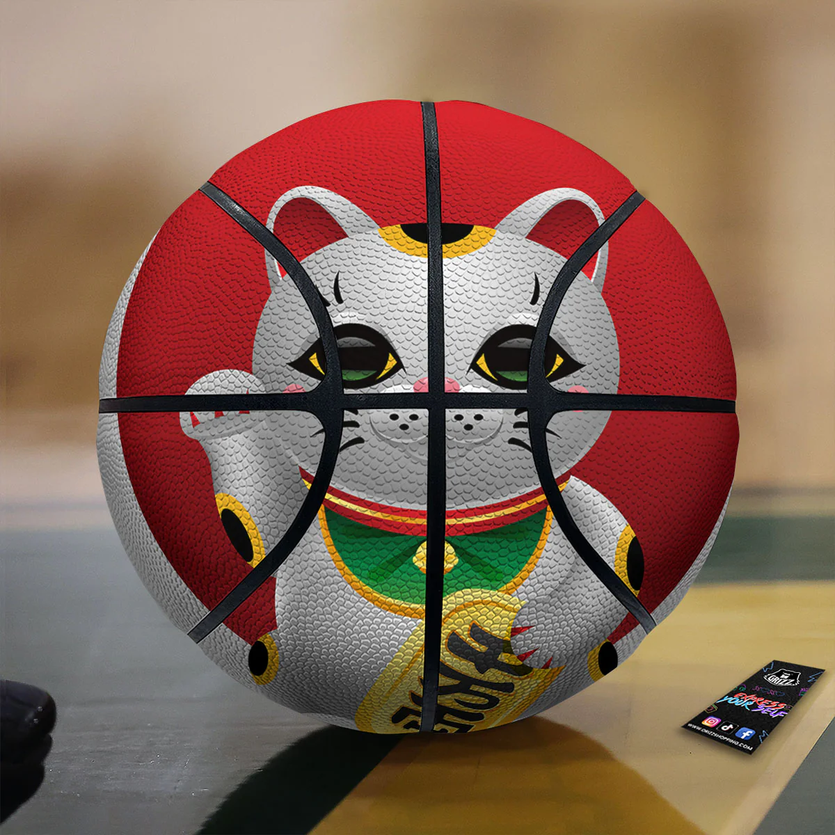 Maneki Neko Japanese Lucky Cat Print Basketball