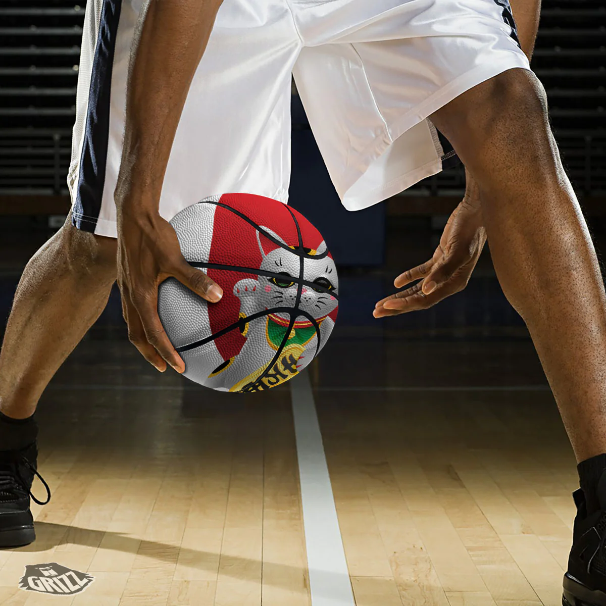 Maneki Neko Japanese Lucky Cat Print Basketball - Image 3