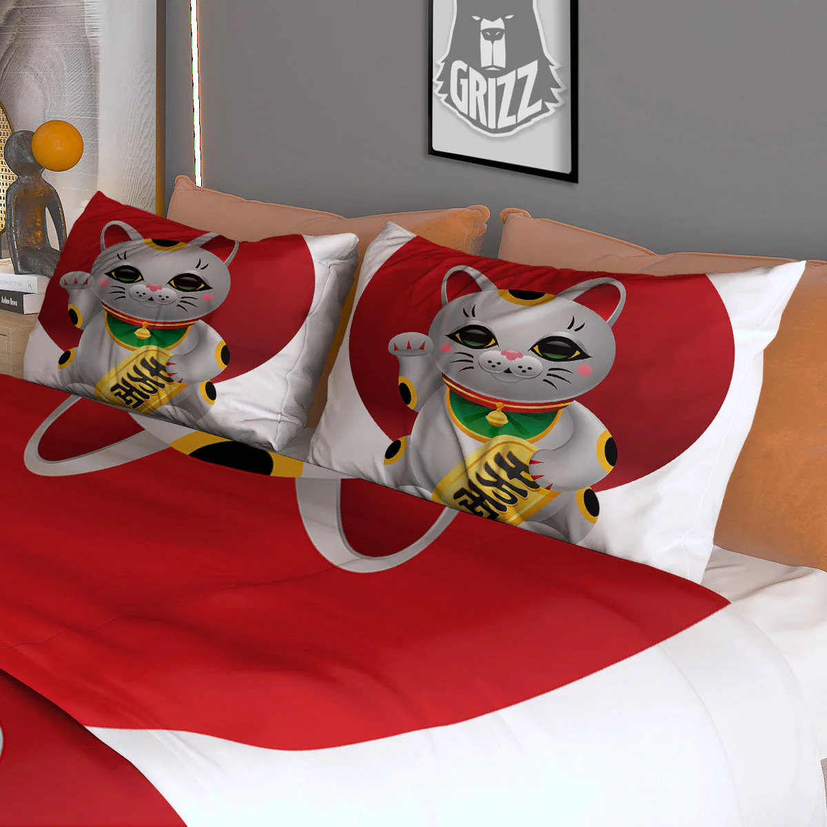 Maneki Neko Japanese Lucky Cat Print Duvet Cover Bedding Set - Image 3