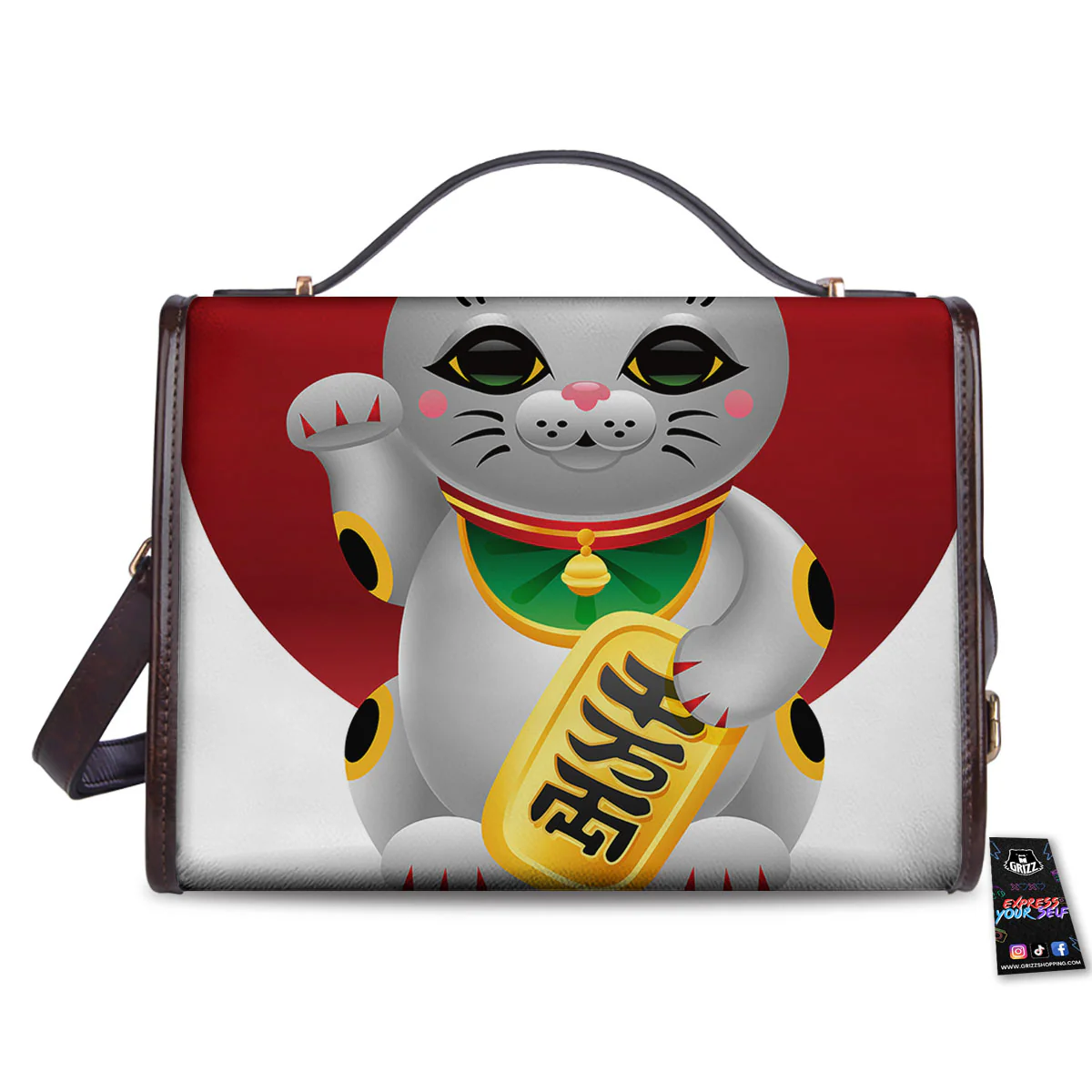 Maneki Neko Japanese Lucky Cat Print Women's Satchel Bag - Image 2