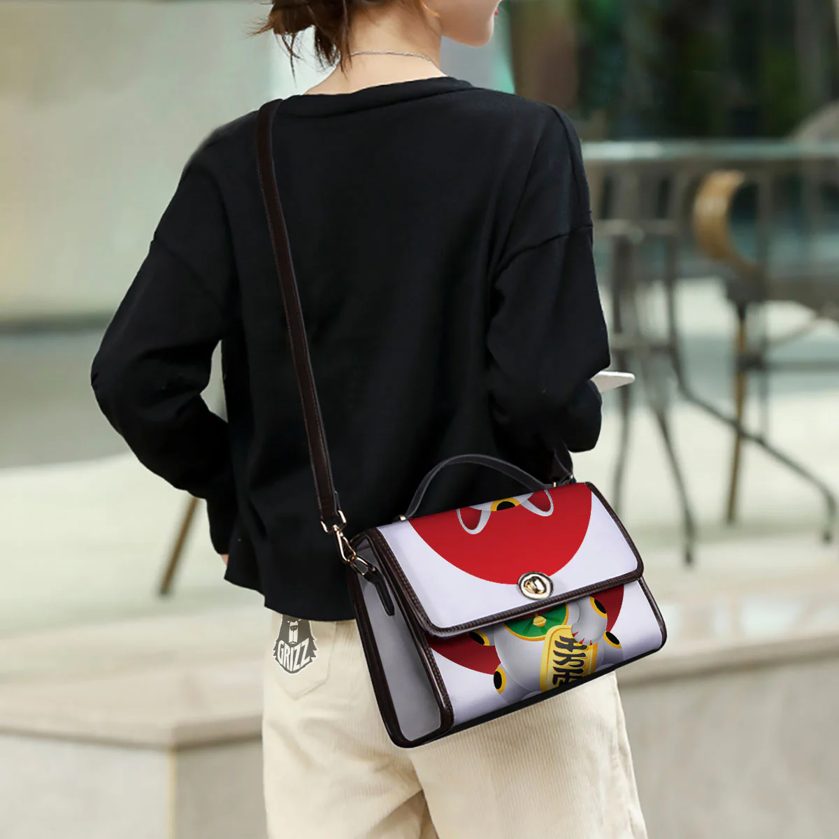 Maneki Neko Japanese Lucky Cat Print Women's Satchel Bag - Image 3