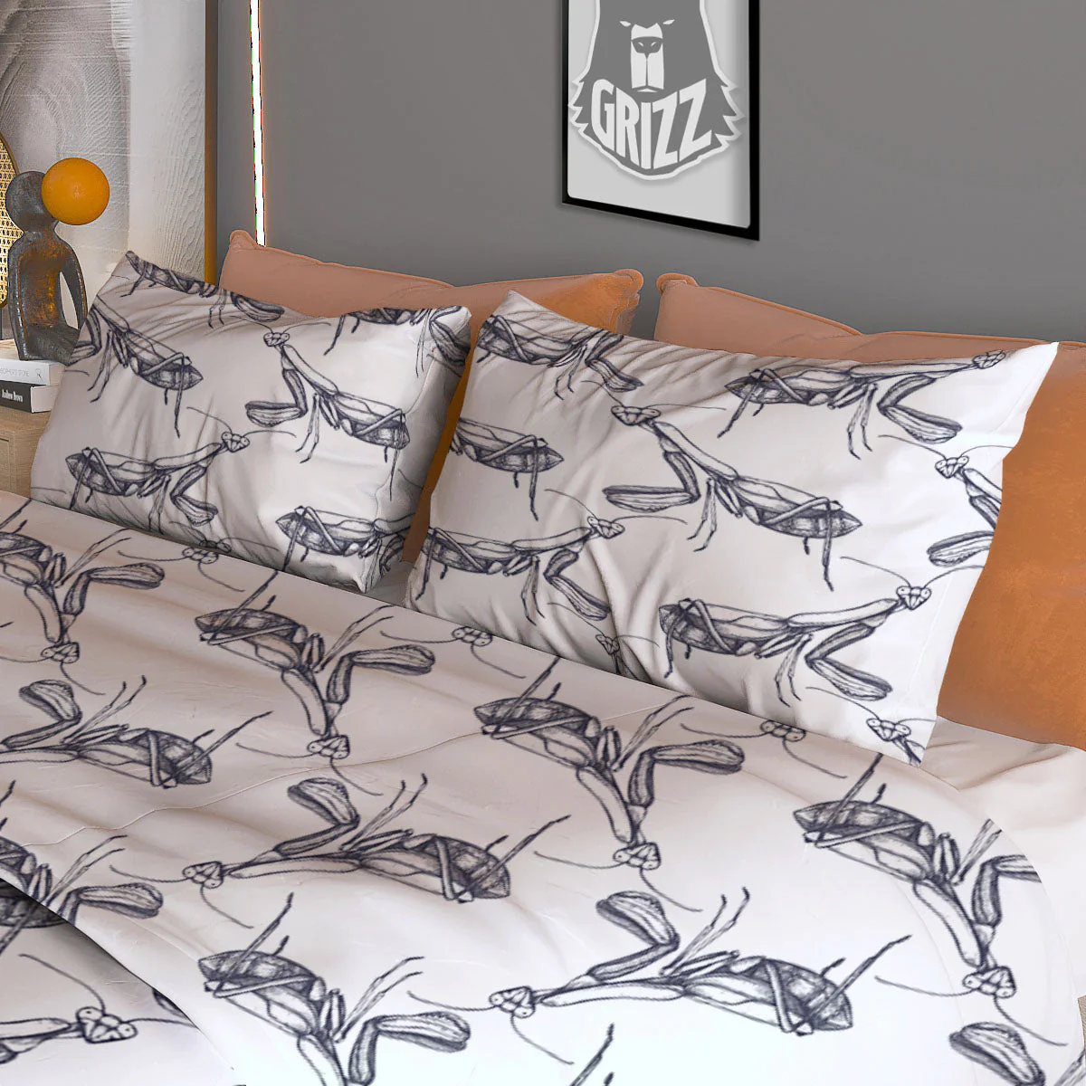 Mantis Hand Drawn Print Pattern Duvet Cover Bedding Set - Image 3