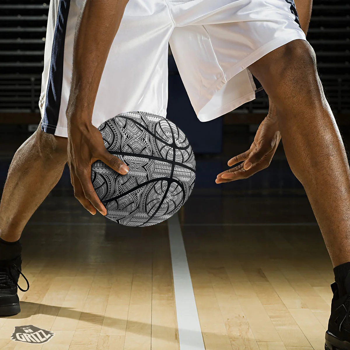 Maori Polynesian White And Black Print Basketball - Image 3