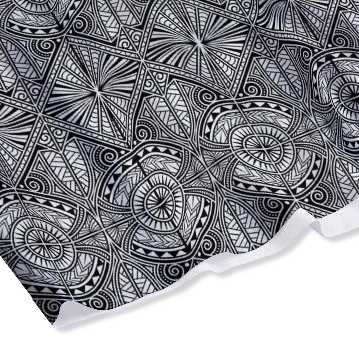 Maori White And Black Print Pattern Mesh Shorts - Image 4