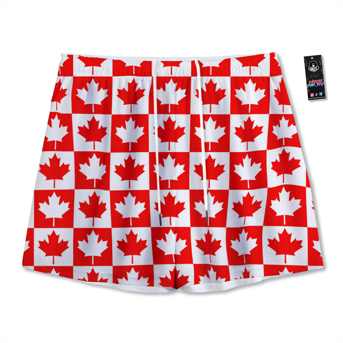 Maple Leaf Canada Print Pattern Mesh Shorts