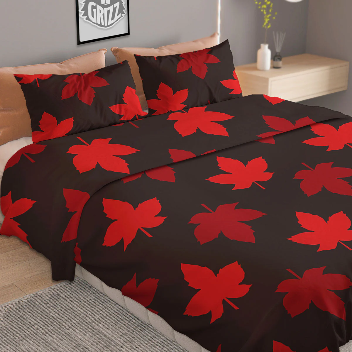 Maple Leaf Red Canadian Print Pattern Duvet Cover Bedding Set - Image 2