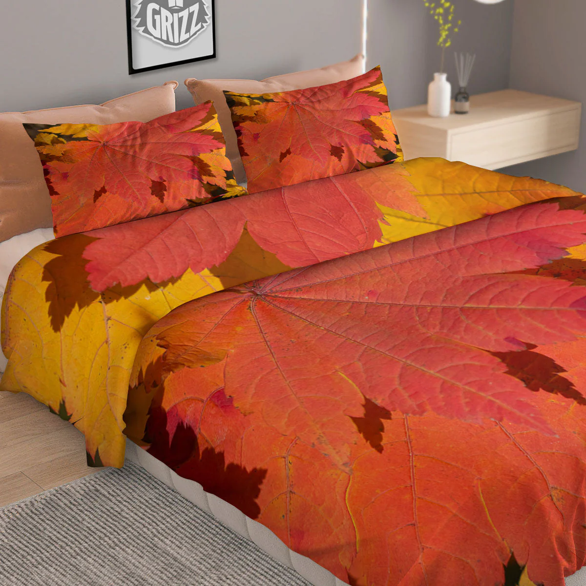 Maple Leaves Autumn Print Duvet Cover Bedding Set - Image 2