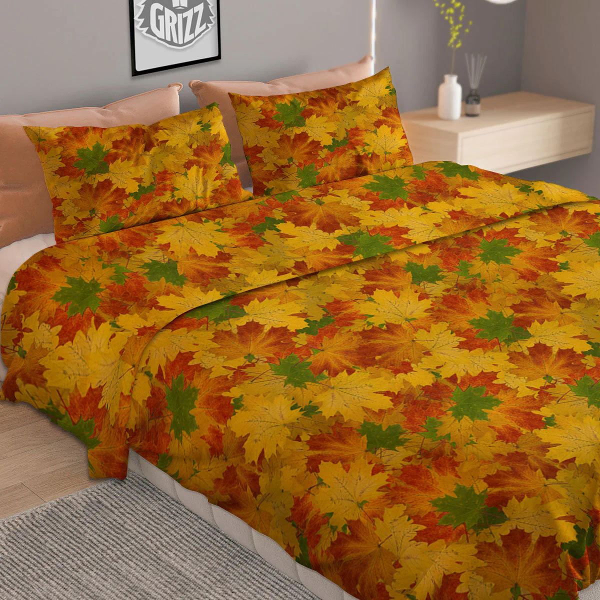 Maple Leaves Fall Autumn Print Duvet Cover Bedding Set - Image 2