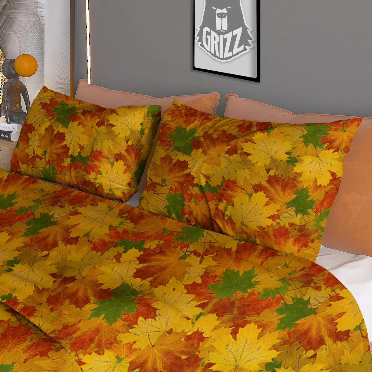 Maple Leaves Fall Autumn Print Duvet Cover Bedding Set - Image 3