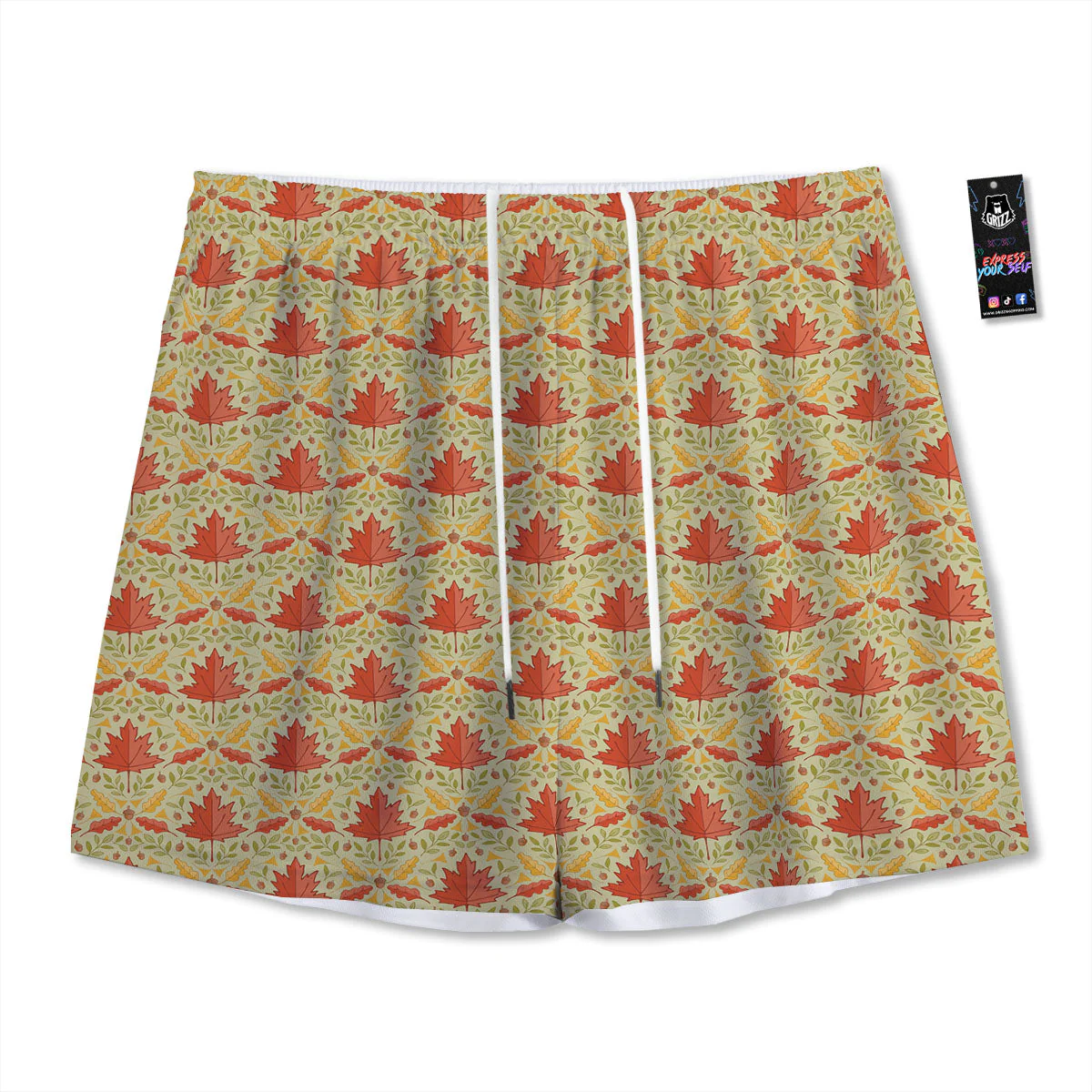 Maple Leaves Print Pattern Mesh Shorts