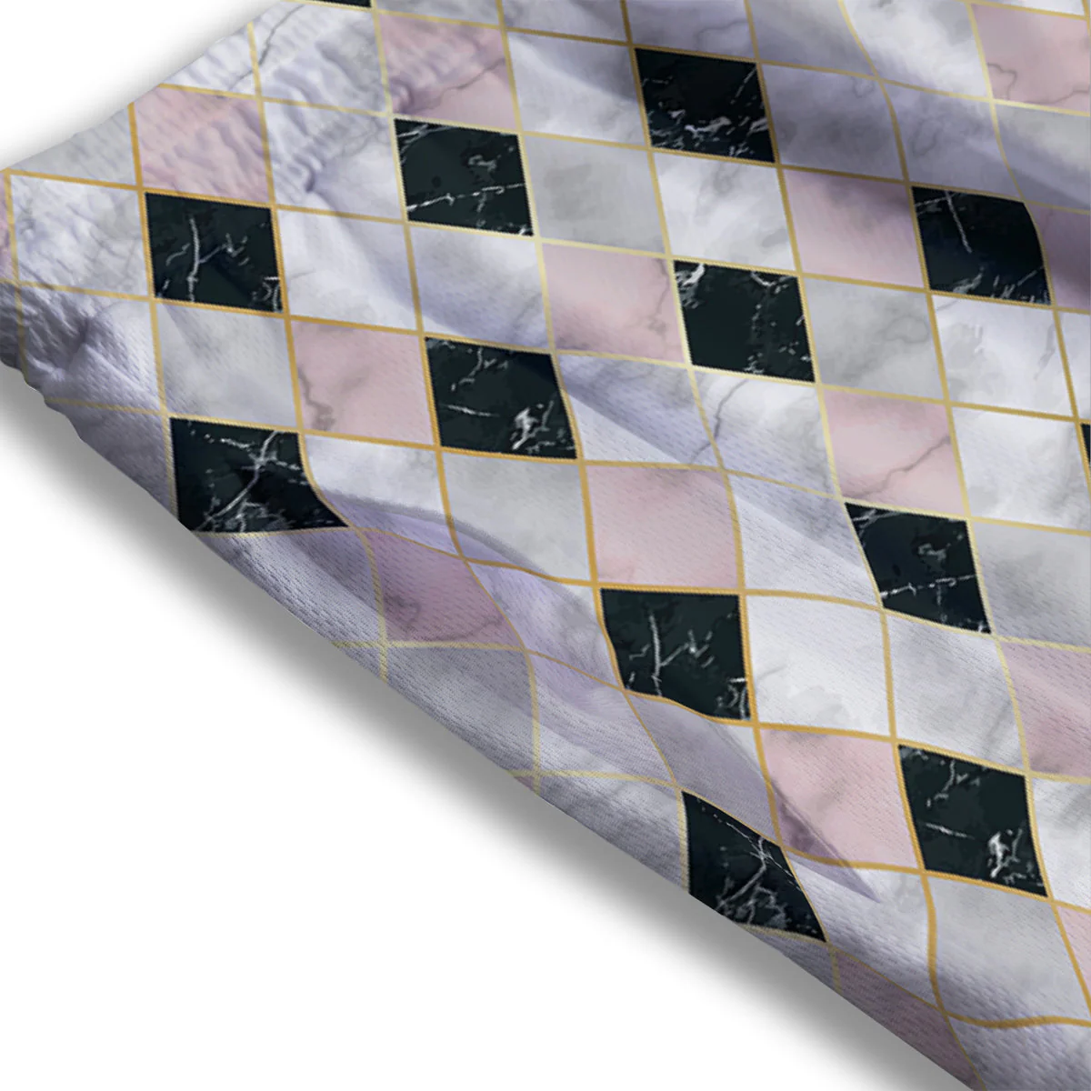 Marble Argyle White Pink And Black Print Mesh Shorts - Image 3