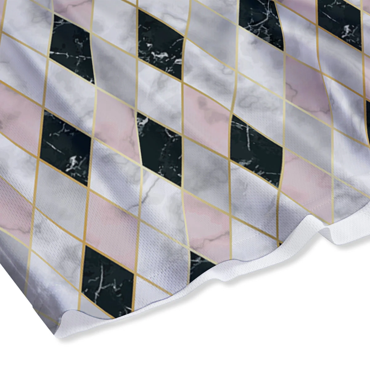 Marble Argyle White Pink And Black Print Mesh Shorts - Image 4